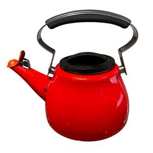 Vintage RARE Dansk Whistiling Tea Kettle Teapot Red Enamel - Orange Spout Plug
